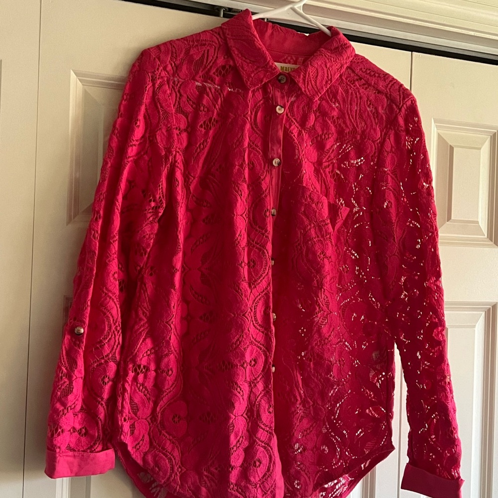 Maeve hot pink lace blouse